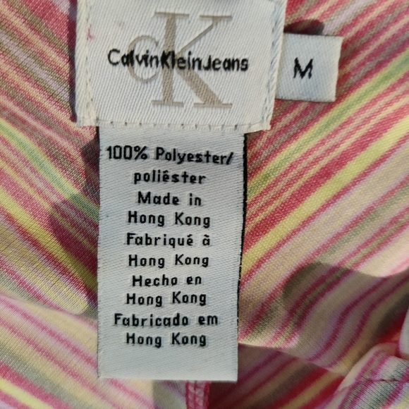 Vintage Calvin Klein top. Size M, deep pink, yellow and lime green stripe. - Picture 2 of 6